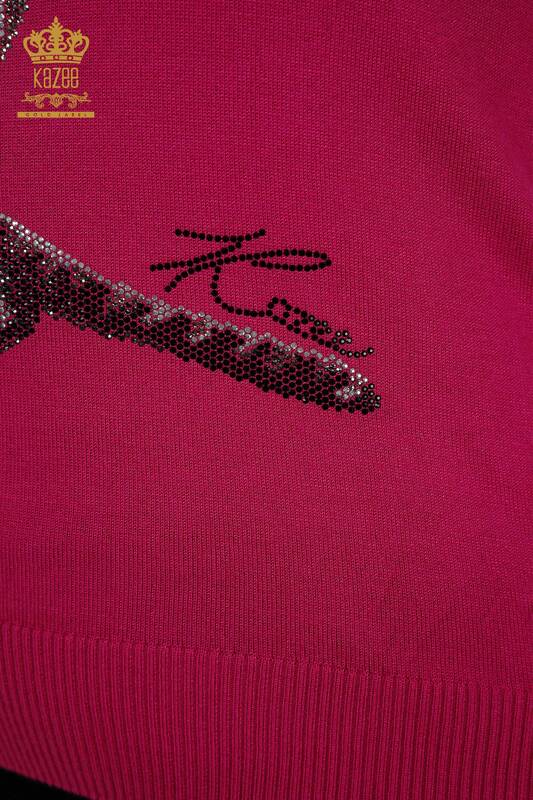 Женский трикотажный свитер оптом - Выкройка тигра - Фуксия - 30127 | КАZEE