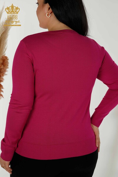 Женский трикотажный свитер оптом - Выкройка тигра - Фуксия - 30127 | КАZEE - Thumbnail
