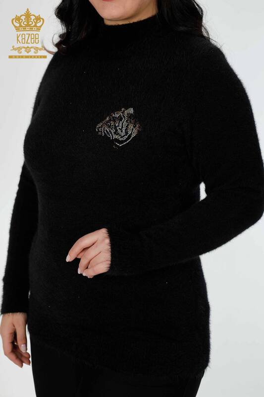женский трикотаж свитер оптом Тигр шаблон ангора черный - 18955 | КАZEE