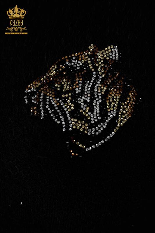 женский трикотаж свитер оптом Тигр шаблон ангора черный - 18955 | КАZEE