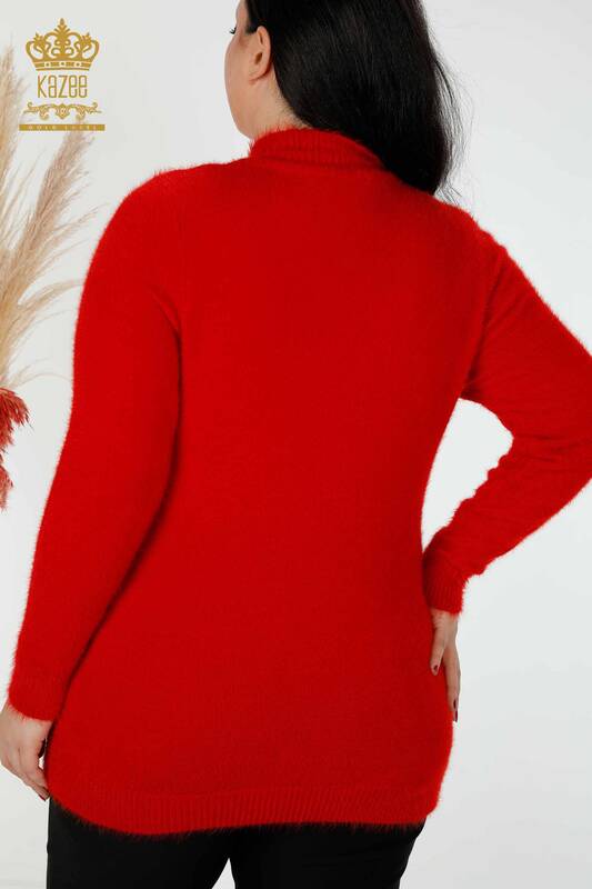 Женский трикотажный свитер оптом тигровый узор ангора красный - 18955 | КАZEE