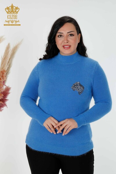 женский трикотаж свитер оптом Тигр шаблон ангора синий - 18955 | КАZEE - Thumbnail