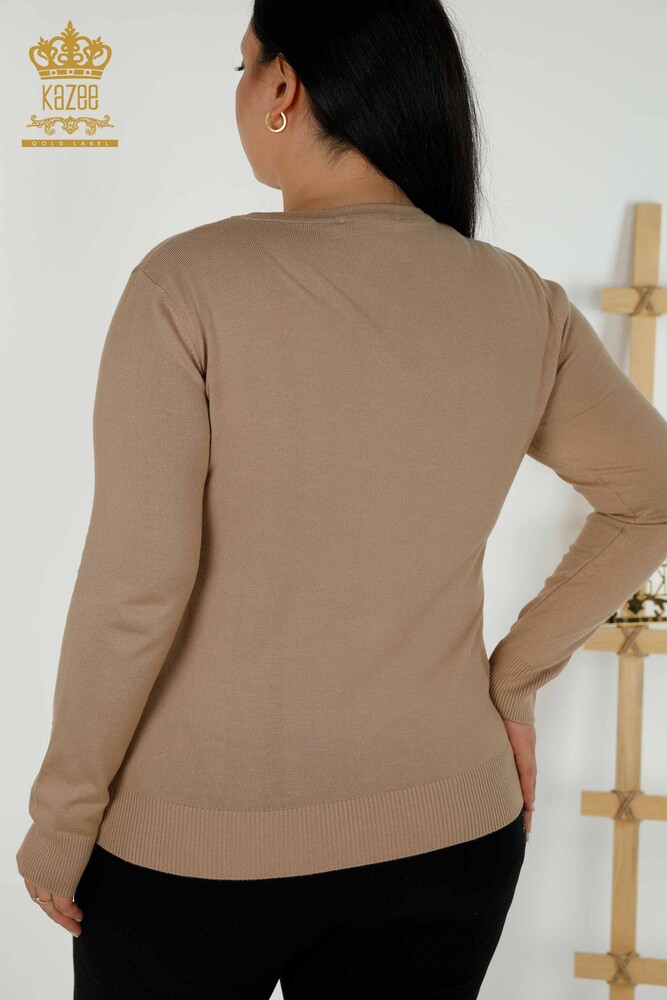 Женский трикотаж Свитер оптом - Выкройка тигра - Бежевый - 30127 | КАZEE - 7