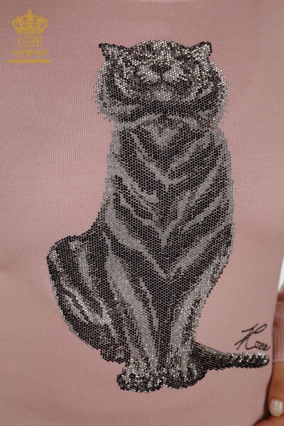 Женский вязаный свитер оптом - Тигровый узор - Пудра - 30127 | КАZEE - Thumbnail