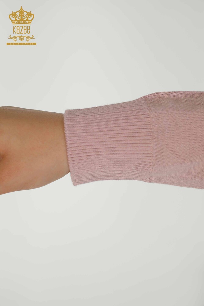 Женский вязаный свитер оптом - Тигровый узор - Пудра - 30127 | КАZEE - 5