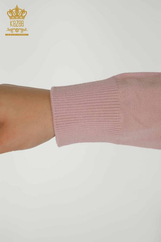 Женский вязаный свитер оптом - Тигровый узор - Пудра - 30127 | КАZEE