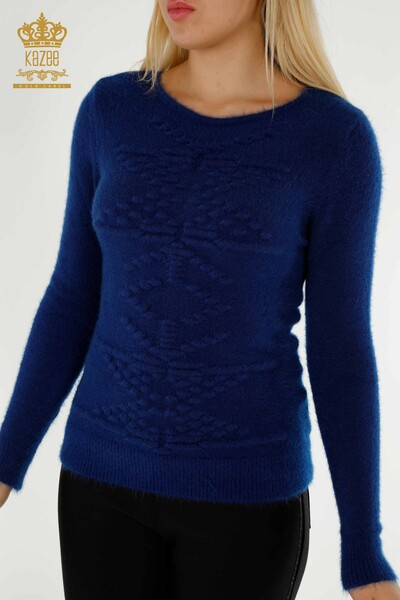 Женский вязаный свитер оптом из ангоры сакс - 18473 | КАZEE - Thumbnail