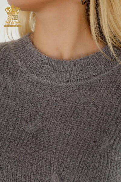 Женский вязаный свитер оптом из тканой ангоры серого цвета - 19063 | КAZEE - Thumbnail