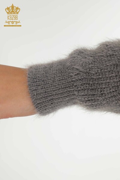 Женский вязаный свитер оптом из тканой ангоры серого цвета - 19063 | КAZEE - Thumbnail