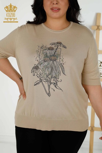 Женский трикотаж Свитер оптом - Цветочный узор - Бежевый - 16963 | КАZEE - 2