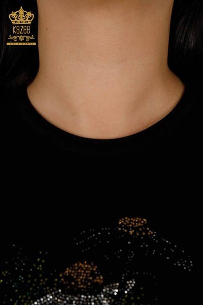Женский трикотажный свитер оптом - цветочный узор - черный - 16963 | КАZEE - Thumbnail