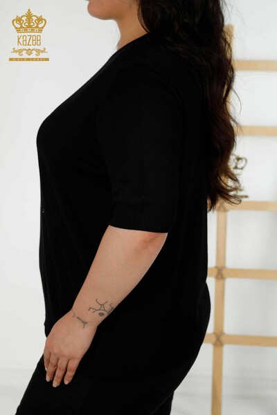 Женский трикотажный свитер оптом - цветочный узор - черный - 16963 | КАZEE - 5