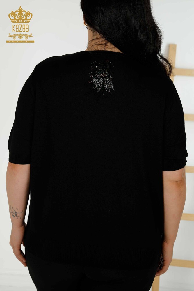 Женский трикотажный свитер оптом - цветочный узор - черный - 16963 | КАZEE - 7