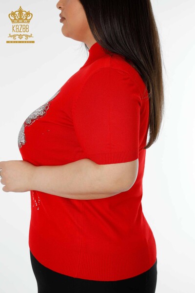 женский трикотаж свитер оптом цветочный узор красный - 16912 | КАZEE - Thumbnail