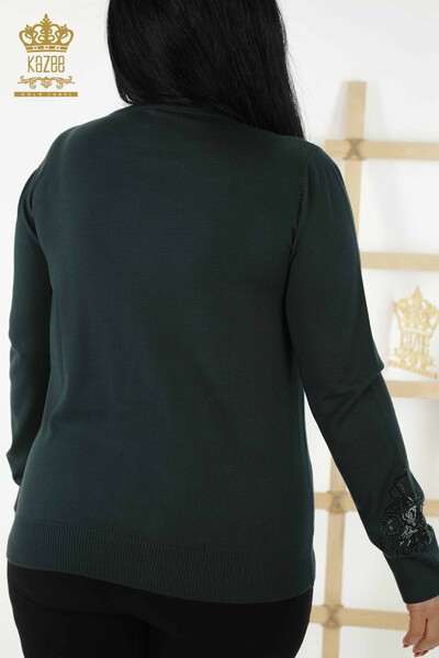Женский трикотажный свитер оптом - Цветочный узор - Темно-зеленый - 30152 | КАZEE - 6