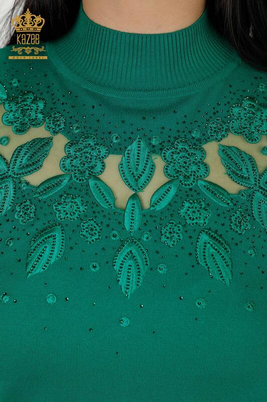 женский трикотаж свитер оптом тюль подробно зеленый - 30123 | КАZEE