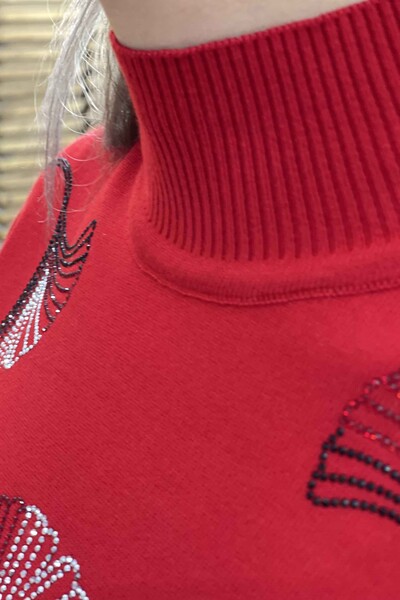 оптом женский трикотаж свитер с узором стоячий воротник с вышивкой - 16608 | КАZЕЕ - Thumbnail