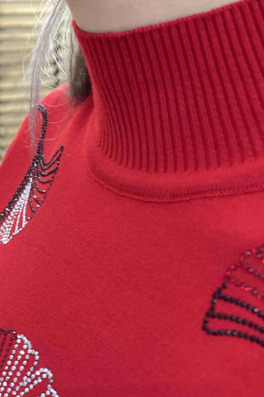 оптом женский трикотаж свитер с узором стоячий воротник с вышивкой - 16608 | КАZЕЕ
