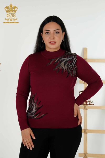 Женский трикотажный свитер оптом - с узором - фиолетовый - 30005 | КАZEE - Thumbnail