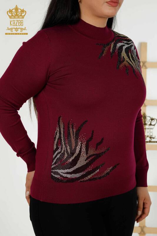 Женский трикотажный свитер оптом - с узором - фиолетовый - 30005 | КАZEE