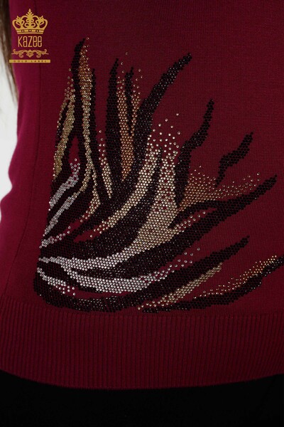 Женский трикотажный свитер оптом - с узором - фиолетовый - 30005 | КАZEE - Thumbnail