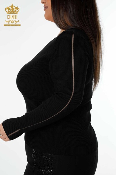 Женский трикотажный свитер оптом с V-образным вырезом, черный - 16249 | КАZEE - Thumbnail