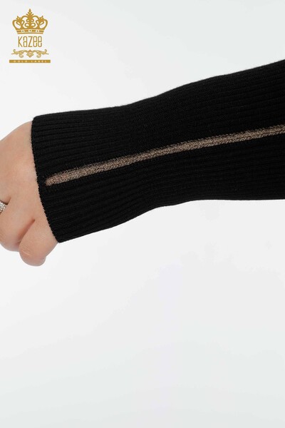 Женский трикотажный свитер оптом с V-образным вырезом, черный - 16249 | КАZEE - Thumbnail