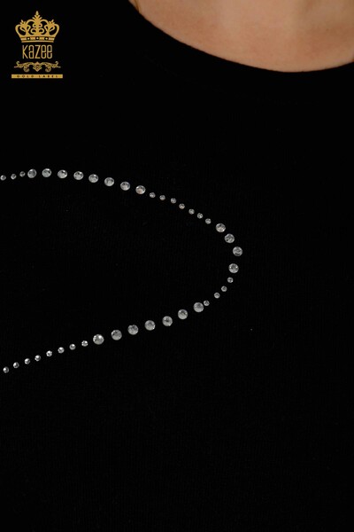 Женский трикотажный свитер оптом - с круглым вырезом - черный - 30157 | КАZEE - 3