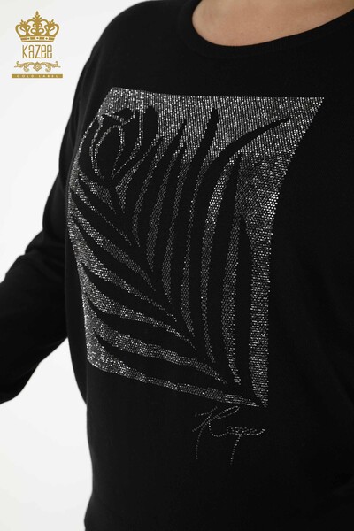 Женский трикотажный свитер оптом с круглым вырезом, черный - 30159 | КАZEE - Thumbnail