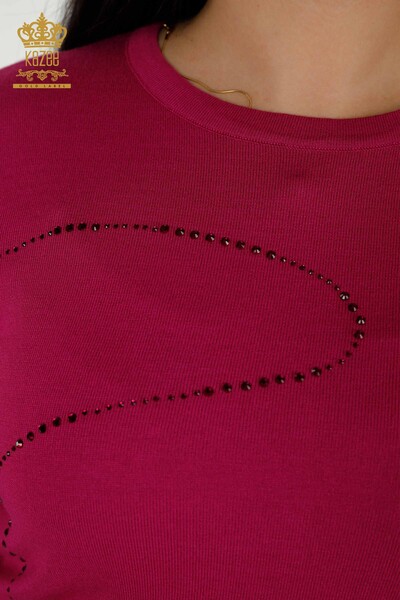 Женский трикотажный свитер оптом - с круглым вырезом - фуксия - 30157 | КАZEE - Thumbnail