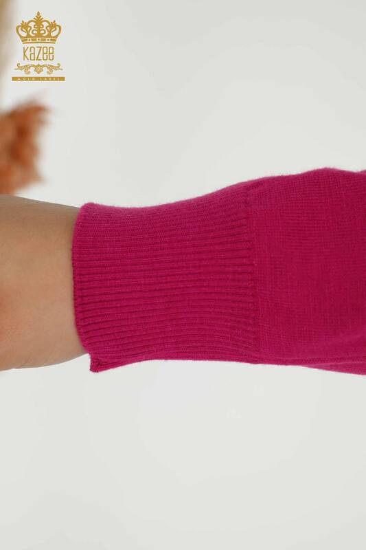 Женский трикотажный свитер оптом - с круглым вырезом - фуксия - 30157 | КАZEE