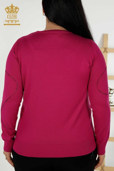 Женский трикотажный свитер оптом - с круглым вырезом - фуксия - 30157 | КАZEE - Thumbnail