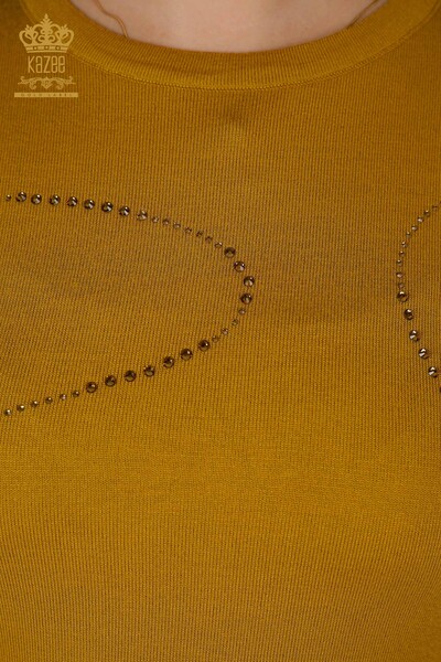 Женский трикотажный свитер оптом - Круглый вырез - Горчичный - 30157 | КАZEE - 3