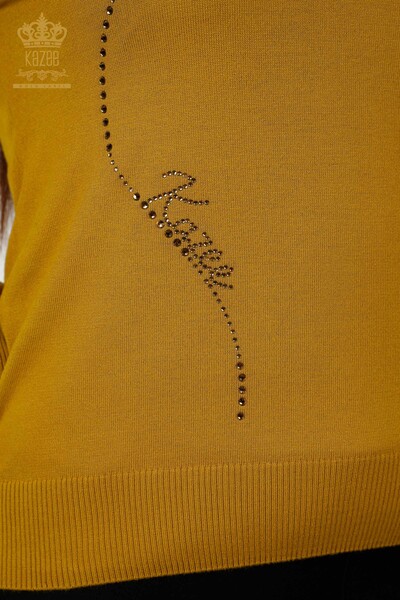 Женский трикотажный свитер оптом - Круглый вырез - Горчичный - 30157 | КАZEE - Thumbnail