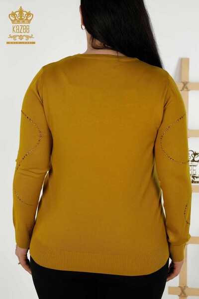 Женский трикотажный свитер оптом - Круглый вырез - Горчичный - 30157 | КАZEE - Thumbnail