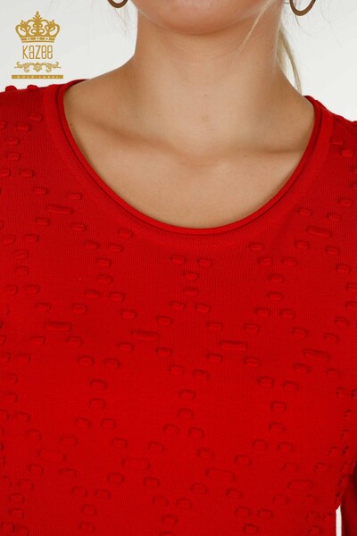 Женский трикотажный свитер оптом с круглым вырезом Красный - 16740 | КАЗЕЕ - Thumbnail