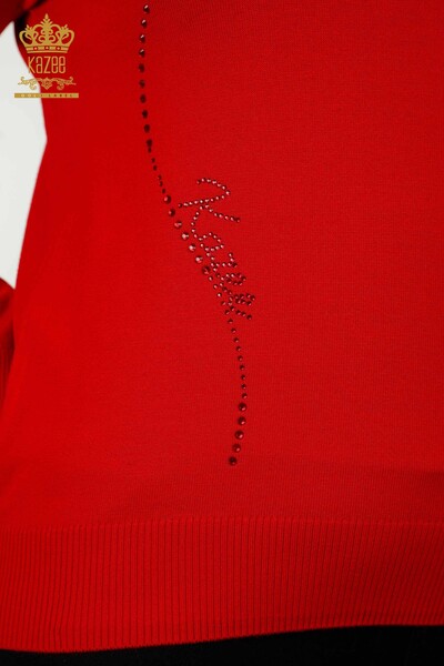 Женский трикотажный свитер оптом - с круглым вырезом - красный - 30157 | КАZEE - Thumbnail