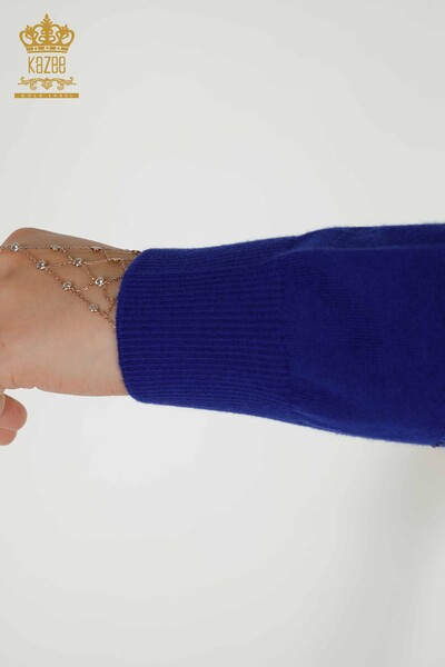Женский трикотажный свитер оптом - Круглый вырез - Электрический - 30157 | КАZEE - Thumbnail