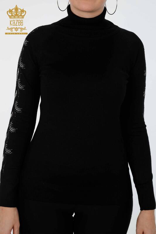 Женский трикотаж свитер оптом водолазка на рукавах вышивка с тюлью - 15885 | КАZЕЕ