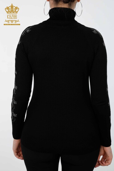 Женский трикотаж свитер оптом водолазка на рукавах вышивка с тюлью - 15885 | КАZЕЕ - Thumbnail