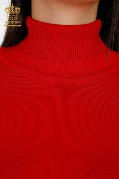 Женский трикотаж свитер оптом водолазка на рукаве вышивка цветы с тюлью - 16905 | КАZЕЕ - Thumbnail