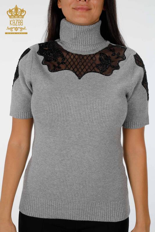 Женский трикотаж свитер оптом водолазка вышивка с тюлью - 19086 | КАZЕЕ