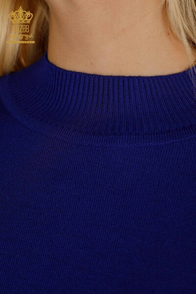 Женский вязаный свитер оптом - Базовый с высоким воротником - Электрический цвет - 16663 | КАZEE - Thumbnail