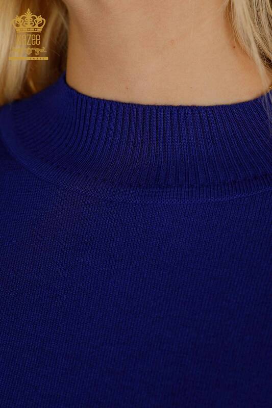 Женский вязаный свитер оптом - Базовый с высоким воротником - Электрический цвет - 16663 | КАZEE