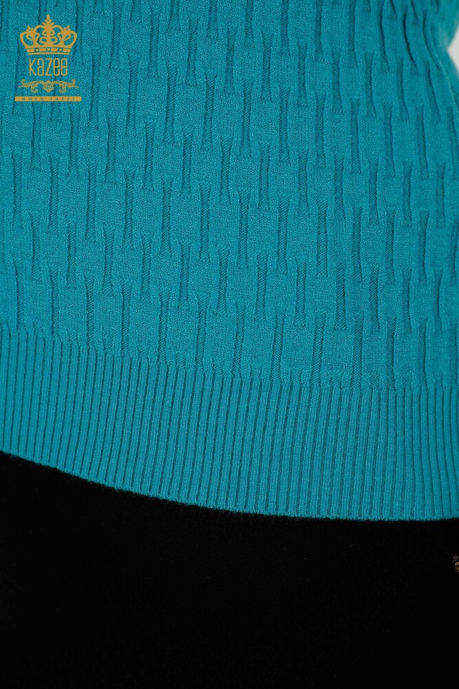 Женский трикотаж Свитер оптом - Воротник-стойка - Бирюзовый - 30338 | КАZEE - 4