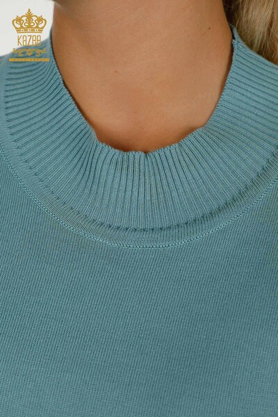 Женский трикотажный свитер оптом - Воротник-стойка - Вискоза - Голубой - 16168 | КАZEE - Thumbnail