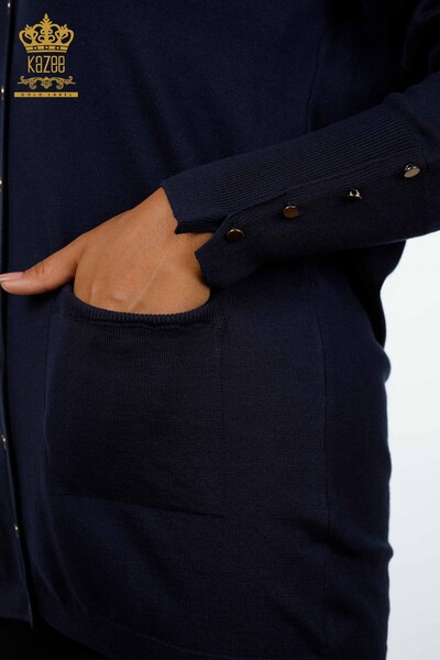 Женский трикотажный кардиган оптом с v - вырезом на пуговицах и карманами - 15945 | КАZЕЕ - Thumbnail