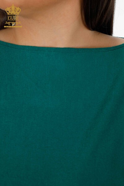 Женский трикотажный свитер оптом летучая мышь на рукаве вышивка с тюлью - ЗЕЛЕНЫЙ - 14721 | КАZEE - Thumbnail
