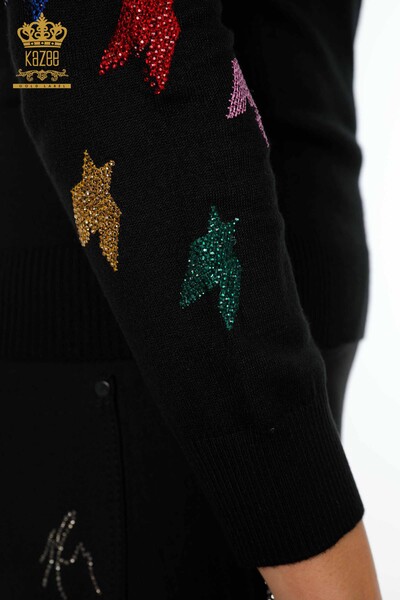 Женский трикотажный свитер оптом водолазка с камнями - ЧЕРНЫЙ - 14731 | КАZEE - Thumbnail