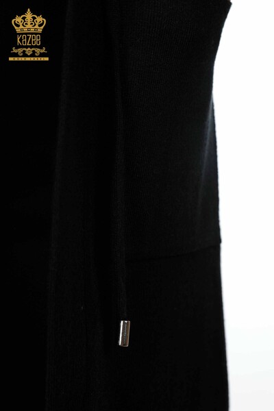 Женский трикотажный жилет оптом с двумя караманом с камнями вышовкой узорами - 16844 | КАZЕЕ - Thumbnail